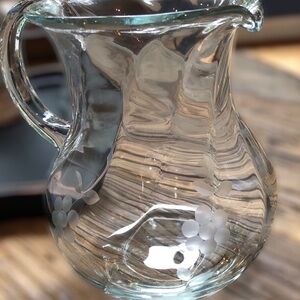 Vintage Estate Floral Etched Glass Pitcher 7” tall An absolute find!